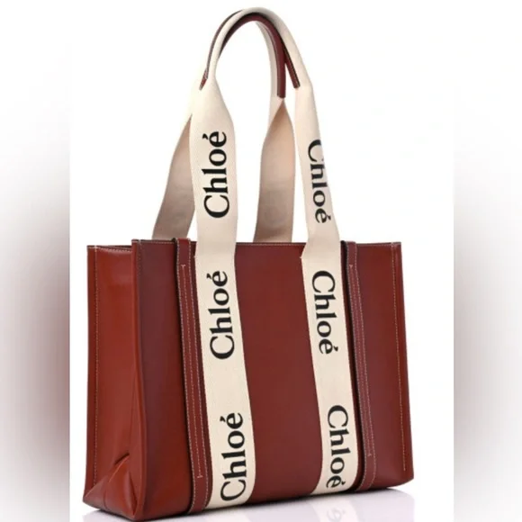 Preowned CHLOE Calfskin Med. Woody RibbonTote Sepia Brown- Great Condition. - Picture 3 of 12